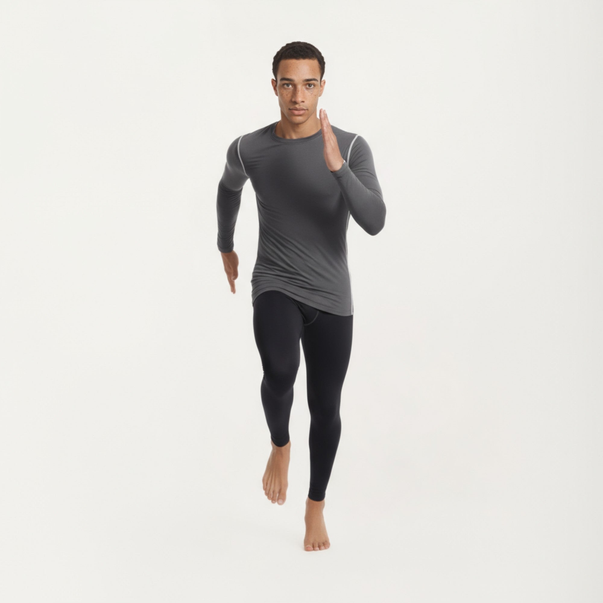Anna-Kaci Men's Long Sleeve Crew Neck Compression Athletic Top with Stretch Fabric and Contrast Stitching