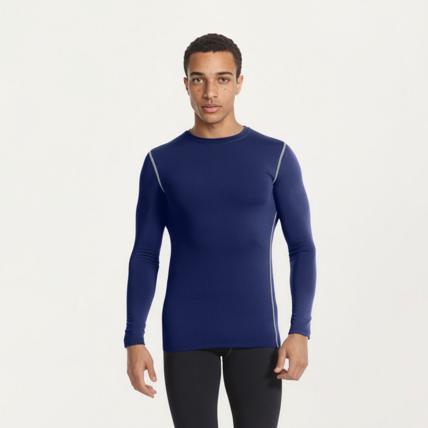 Anna-Kaci Men's Long Sleeve Crew Neck Compression Athletic Top with Stretch Fabric and Contrast Stitching