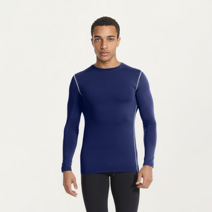 Anna-Kaci Men's Long Sleeve Crew Neck Compression Athletic Top with Stretch Fabric and Contrast Stitching