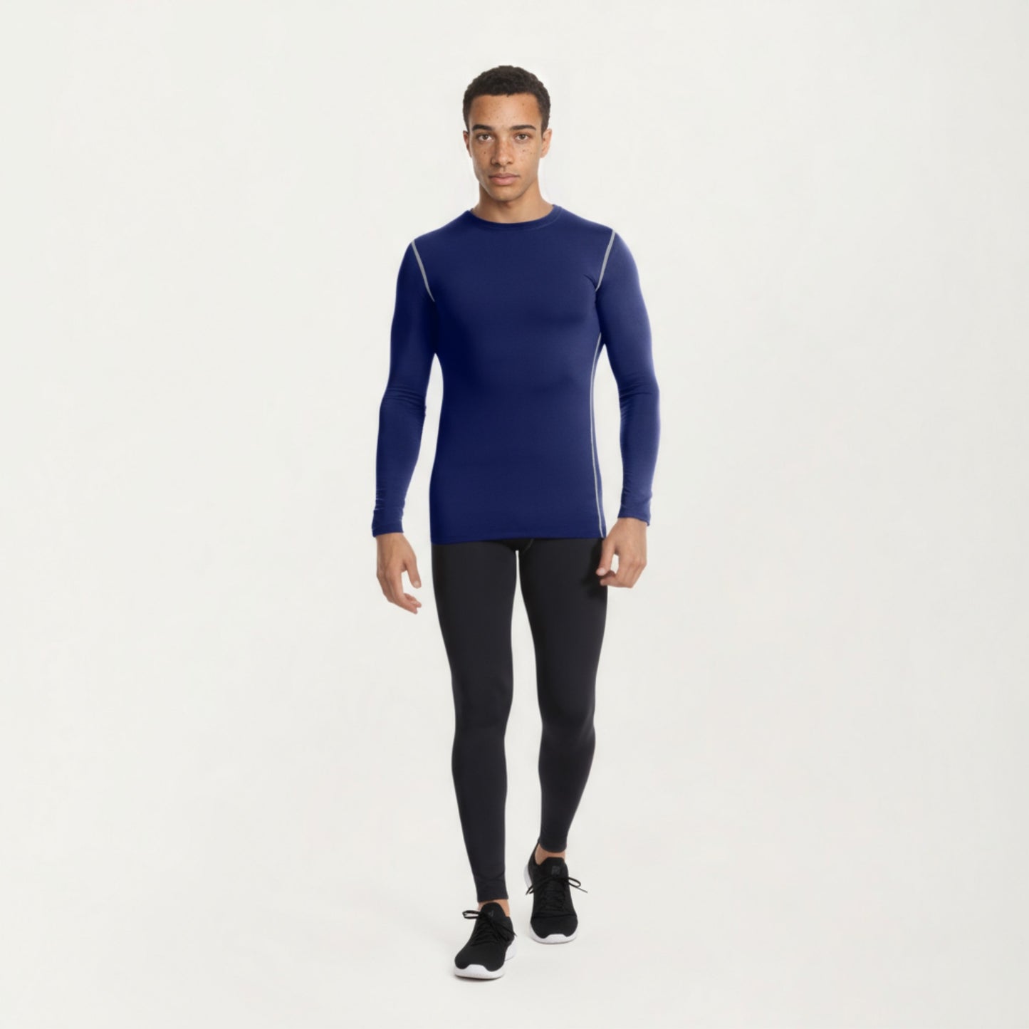 Anna-Kaci Men's Long Sleeve Crew Neck Compression Athletic Top with Stretch Fabric and Contrast Stitching