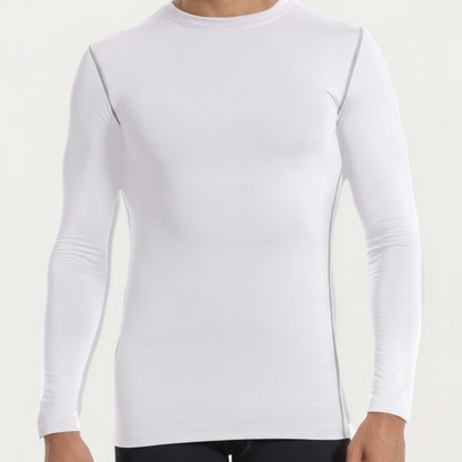 Anna-Kaci Men's Long Sleeve Crew Neck Compression Athletic Top with Stretch Fabric and Contrast Stitching