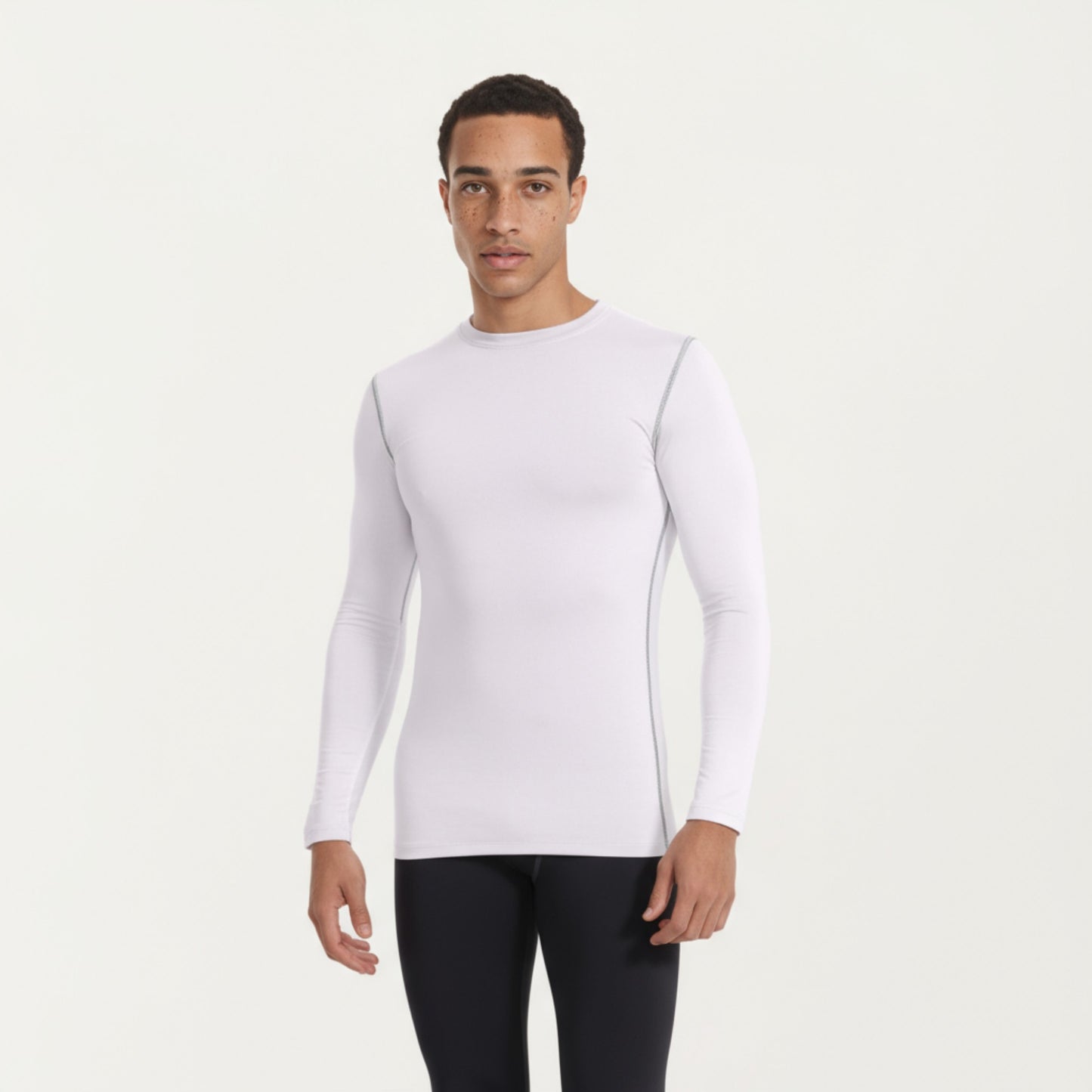 Anna-Kaci Men's Long Sleeve Crew Neck Compression Athletic Top with Stretch Fabric and Contrast Stitching