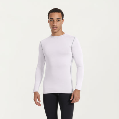Anna-Kaci Men's Long Sleeve Crew Neck Compression Athletic Top with Stretch Fabric and Contrast Stitching