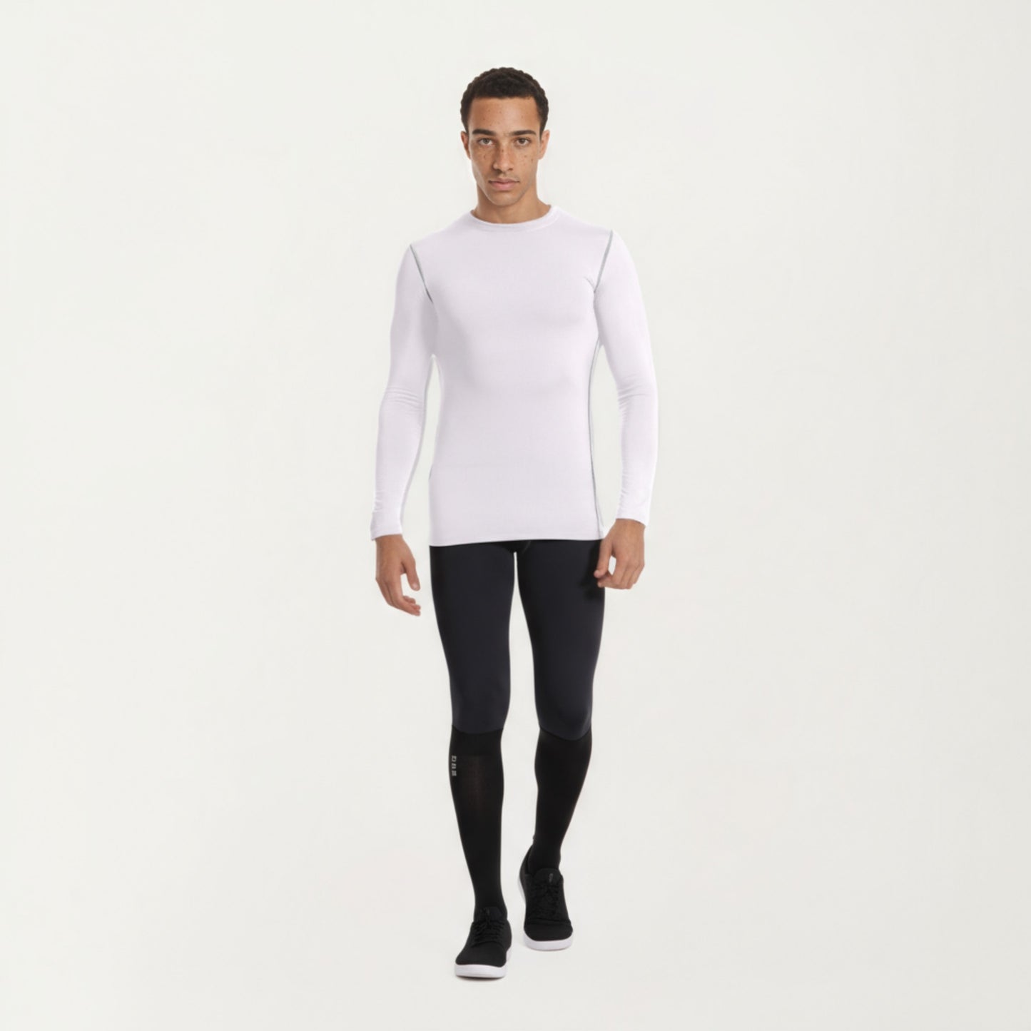 Anna-Kaci Men's Long Sleeve Crew Neck Compression Athletic Top with Stretch Fabric and Contrast Stitching