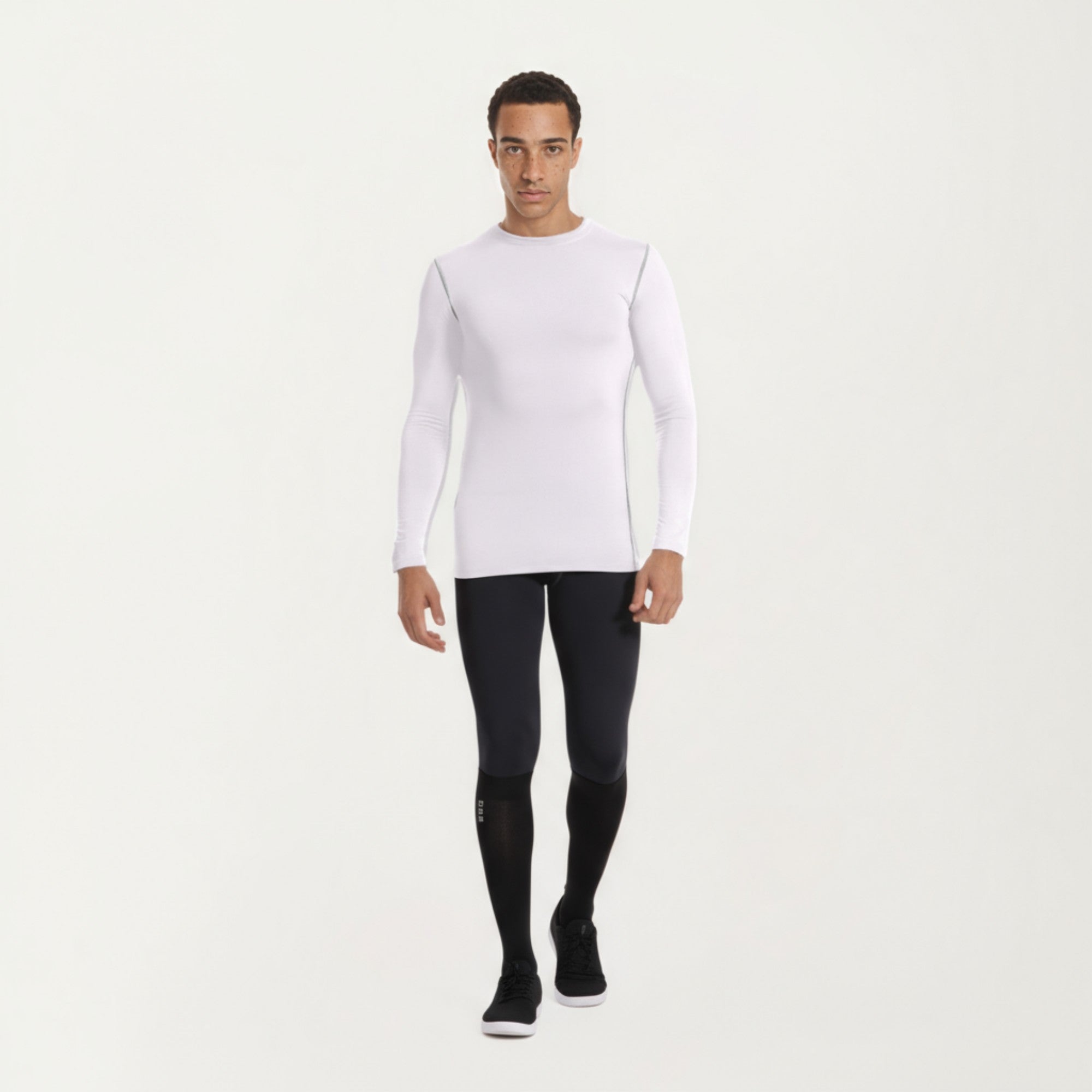 Anna-Kaci Men's Long Sleeve Crew Neck Compression Athletic Top with Stretch Fabric and Contrast Stitching