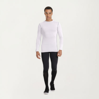 Anna-Kaci Men's Long Sleeve Crew Neck Compression Athletic Top with Stretch Fabric and Contrast Stitching