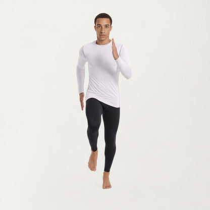Anna-Kaci Men's Long Sleeve Crew Neck Compression Athletic Top with Stretch Fabric and Contrast Stitching