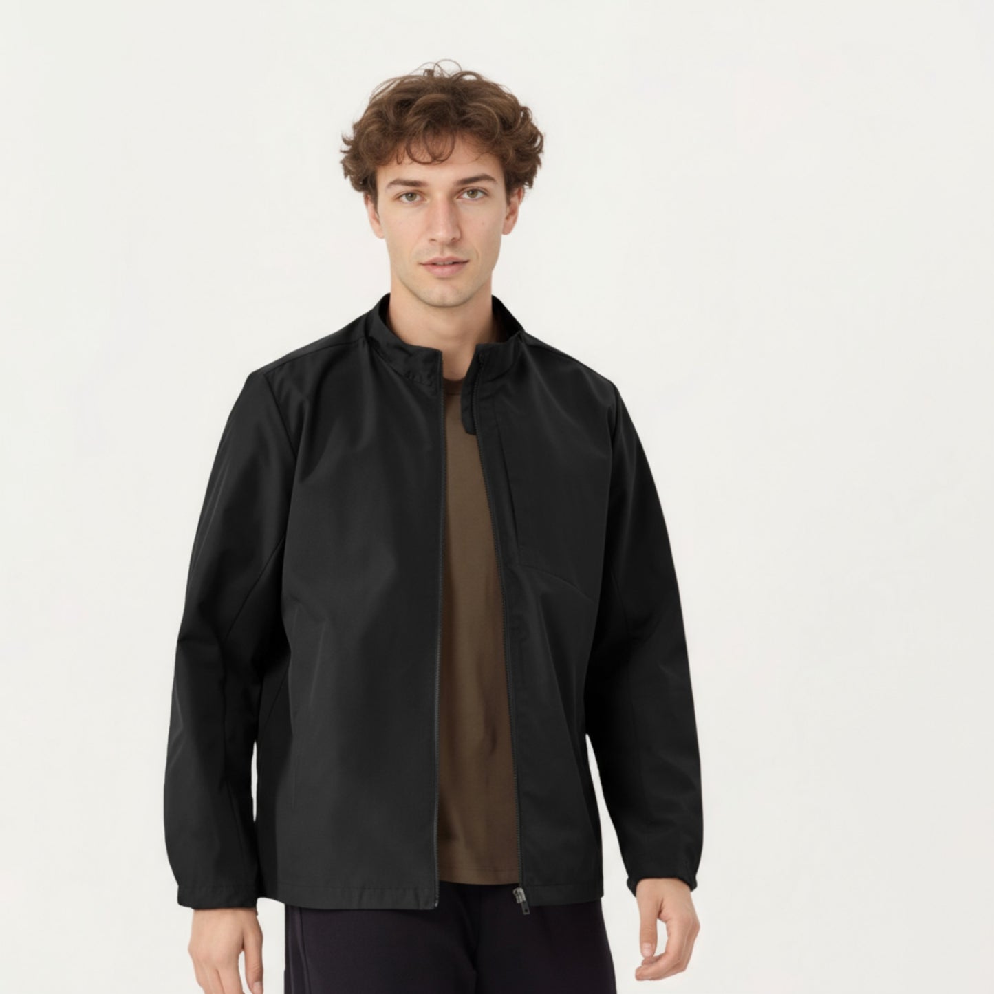 Anna-Kaci Men's Lightweight Zip-Up Jacket with Stand Collar and Long Sleeves