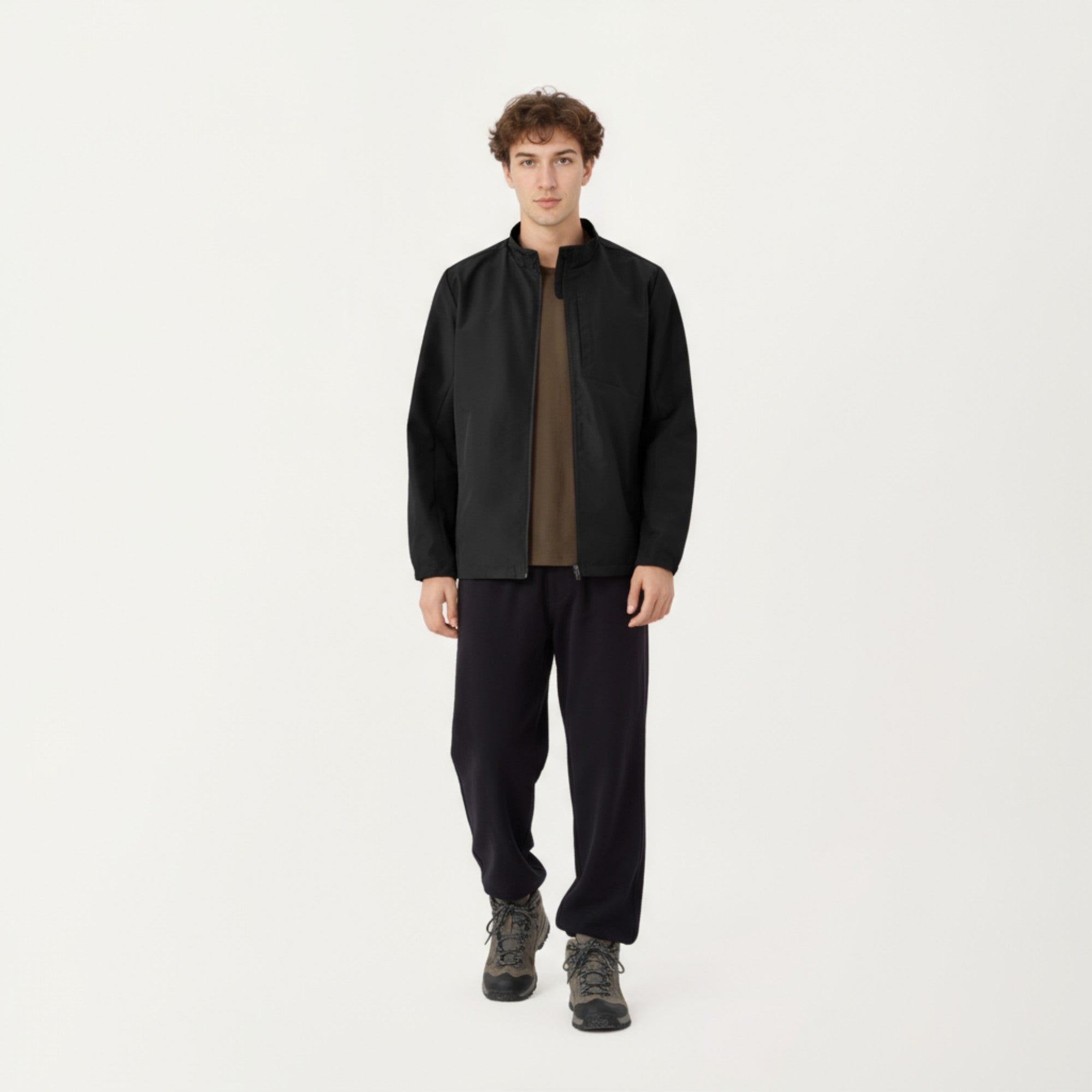 Anna-Kaci Men's Lightweight Zip-Up Jacket with Stand Collar and Long Sleeves