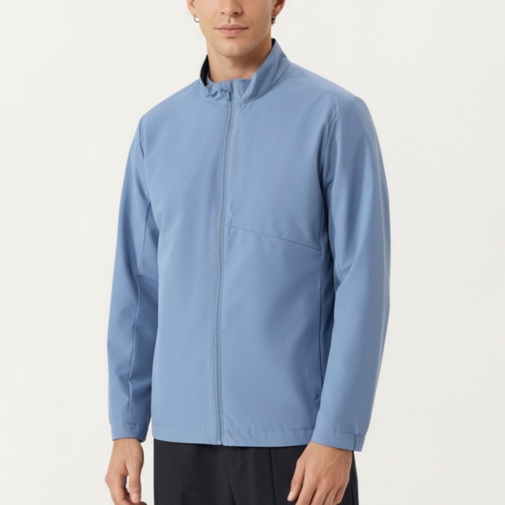 Anna-Kaci Men's Lightweight Zip-Up Jacket with Stand Collar and Long Sleeves
