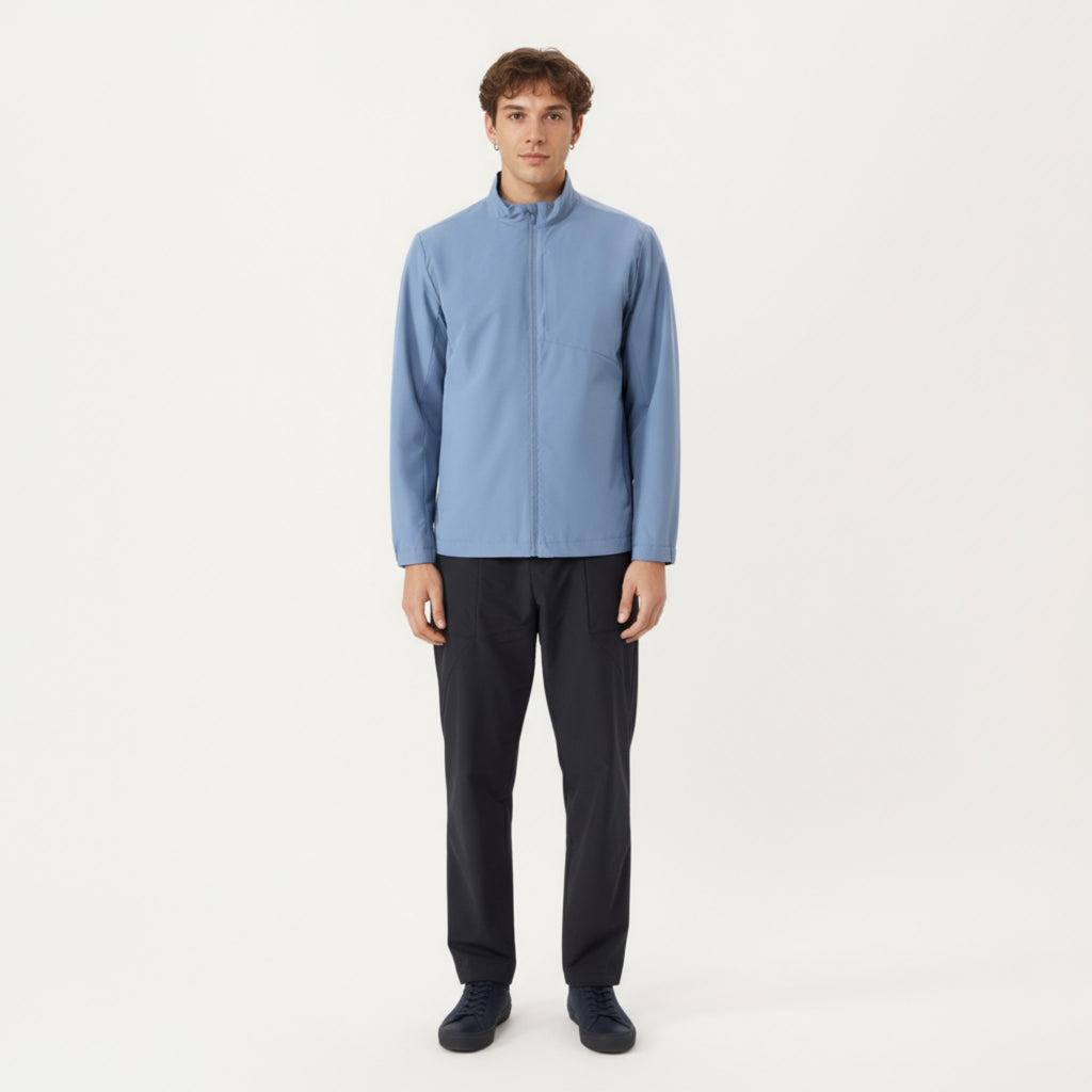 Anna-Kaci Men's Lightweight Zip-Up Jacket with Stand Collar and Long Sleeves