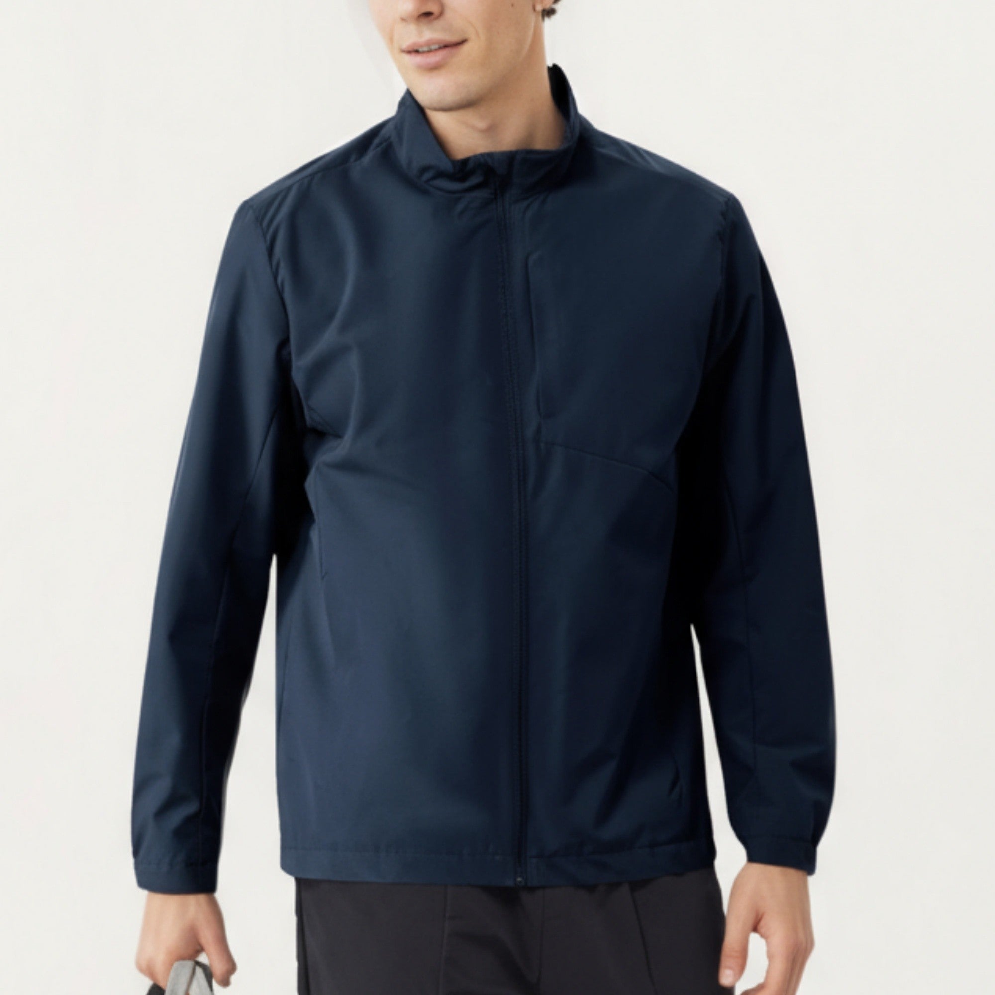 Anna-Kaci Men's Lightweight Zip-Up Jacket with Stand Collar and Long Sleeves