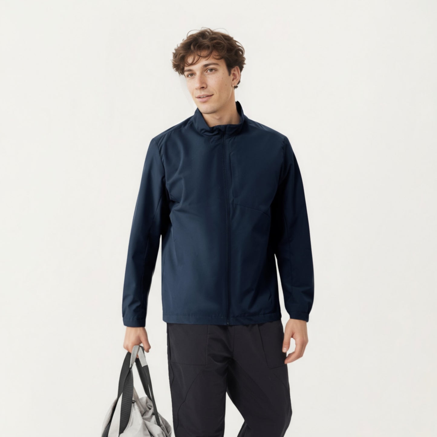 Anna-Kaci Men's Lightweight Zip-Up Jacket with Stand Collar and Long Sleeves