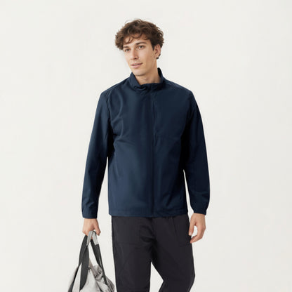 Anna-Kaci Men's Lightweight Zip-Up Jacket with Stand Collar and Long Sleeves