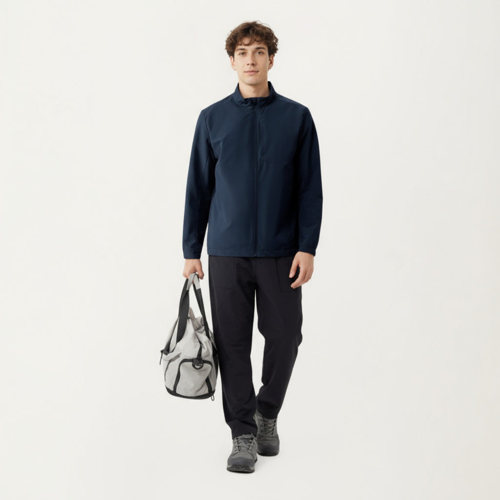 Anna-Kaci Men's Lightweight Zip-Up Jacket with Stand Collar and Long Sleeves