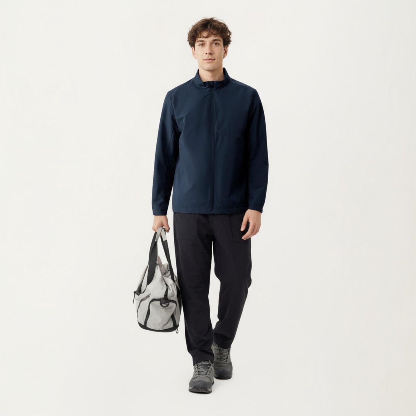 Anna-Kaci Men's Lightweight Zip-Up Jacket with Stand Collar and Long Sleeves