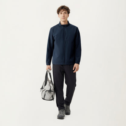 Anna-Kaci Men's Lightweight Zip-Up Jacket with Stand Collar and Long Sleeves