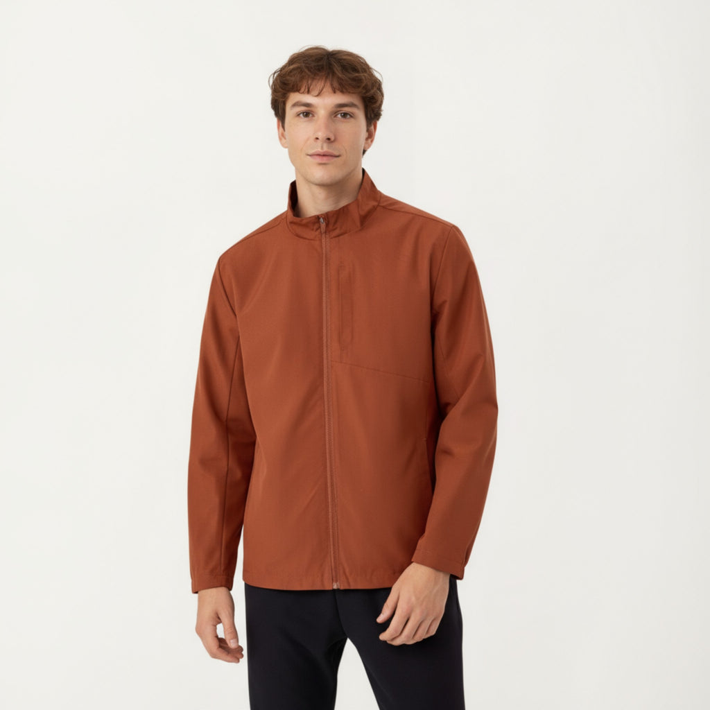 Anna-Kaci Men's Lightweight Zip-Up Jacket with Stand Collar and Long Sleeves
