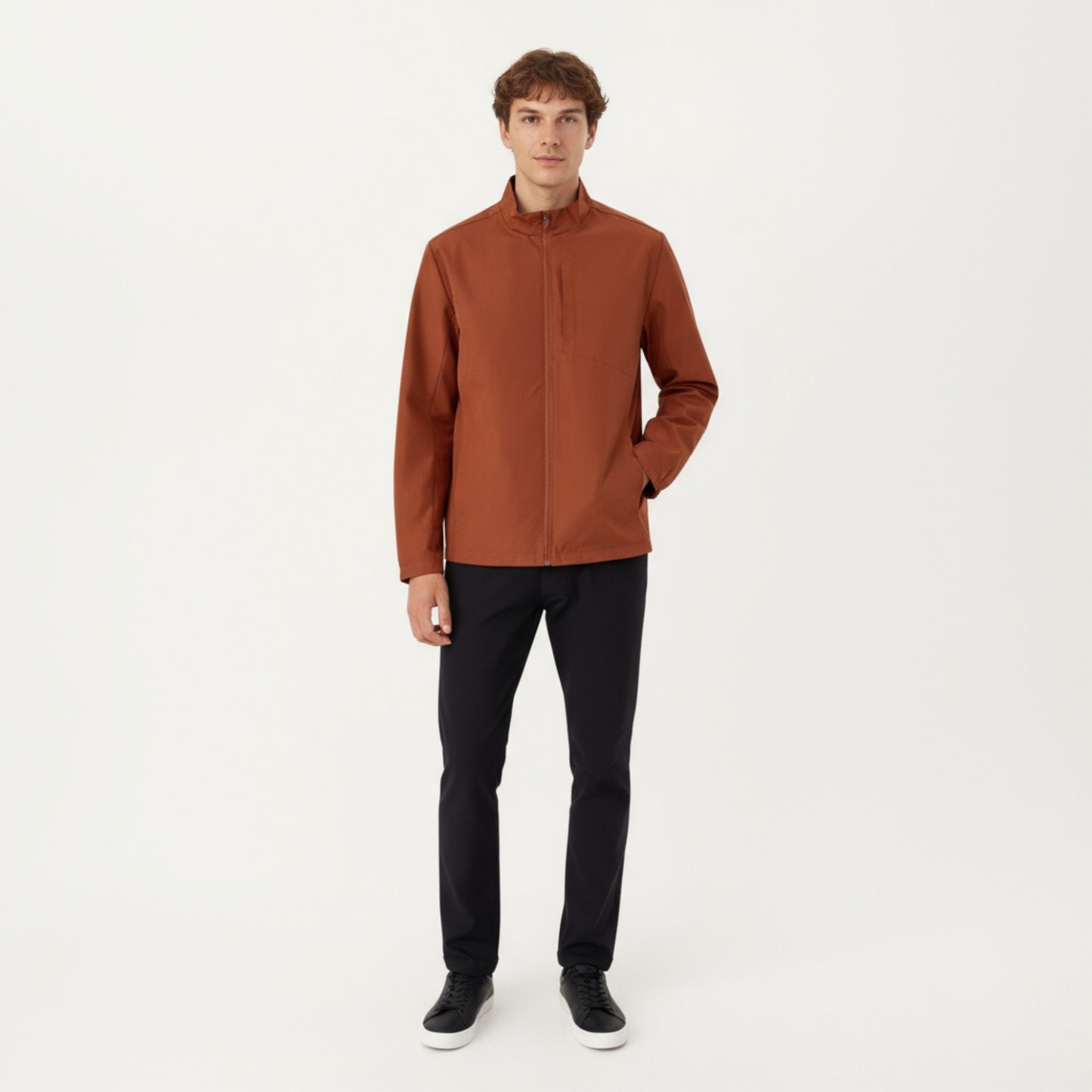 Anna-Kaci Men's Lightweight Zip-Up Jacket with Stand Collar and Long Sleeves