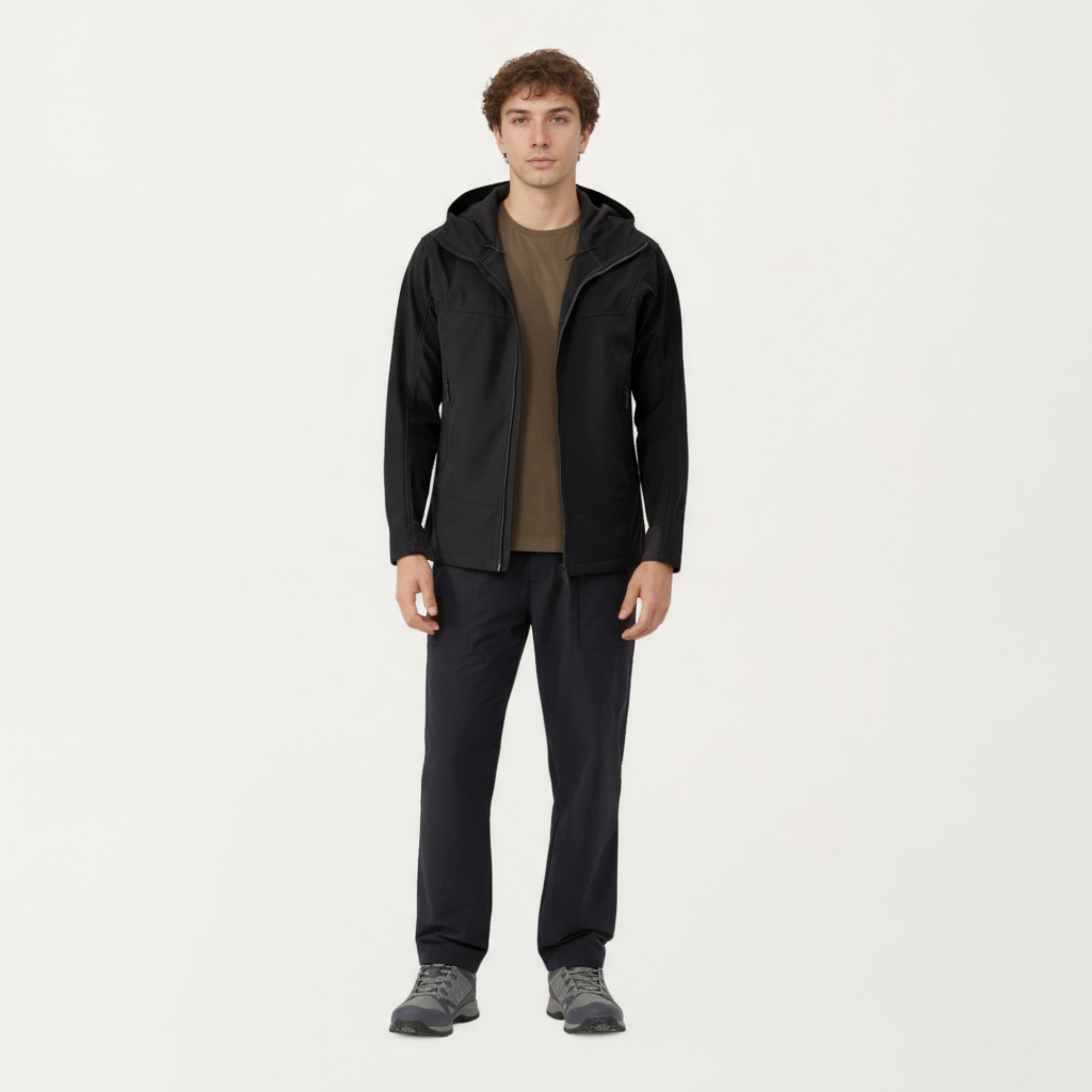 Anna-Kaci Men's Full Zip Hooded Jacket with Adjustable Drawstrings and Front Zip Pockets
