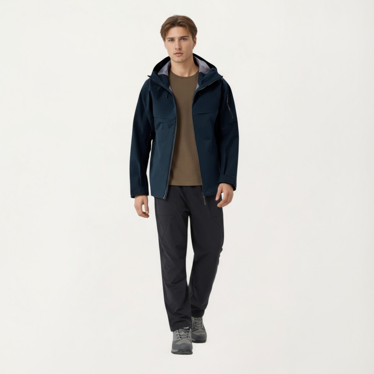 Anna-Kaci Men's Waterproof Hooded Jacket with Zipper Pockets and Adjustable Drawstrings