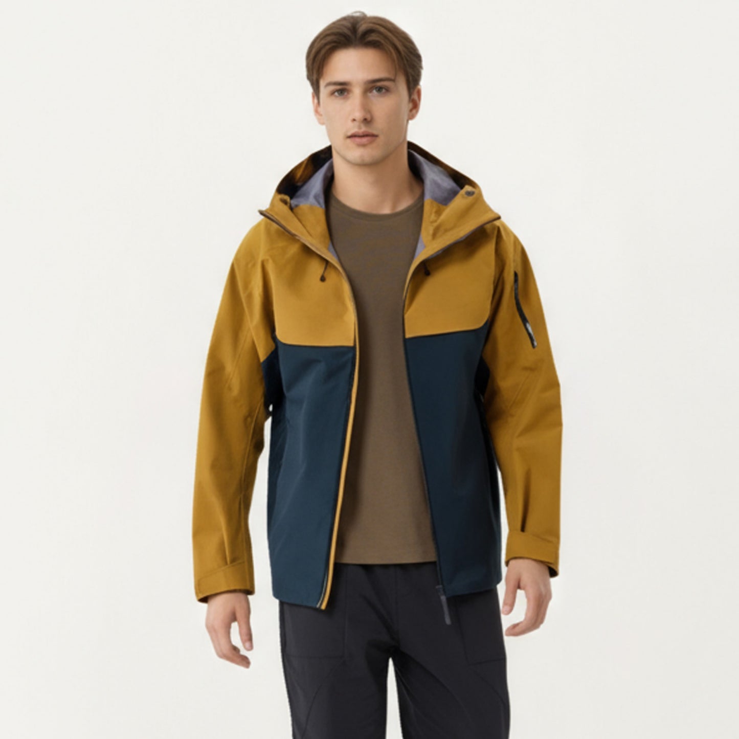 Anna-Kaci Men's Waterproof Hooded Jacket with Zipper Pockets and Adjustable Drawstrings