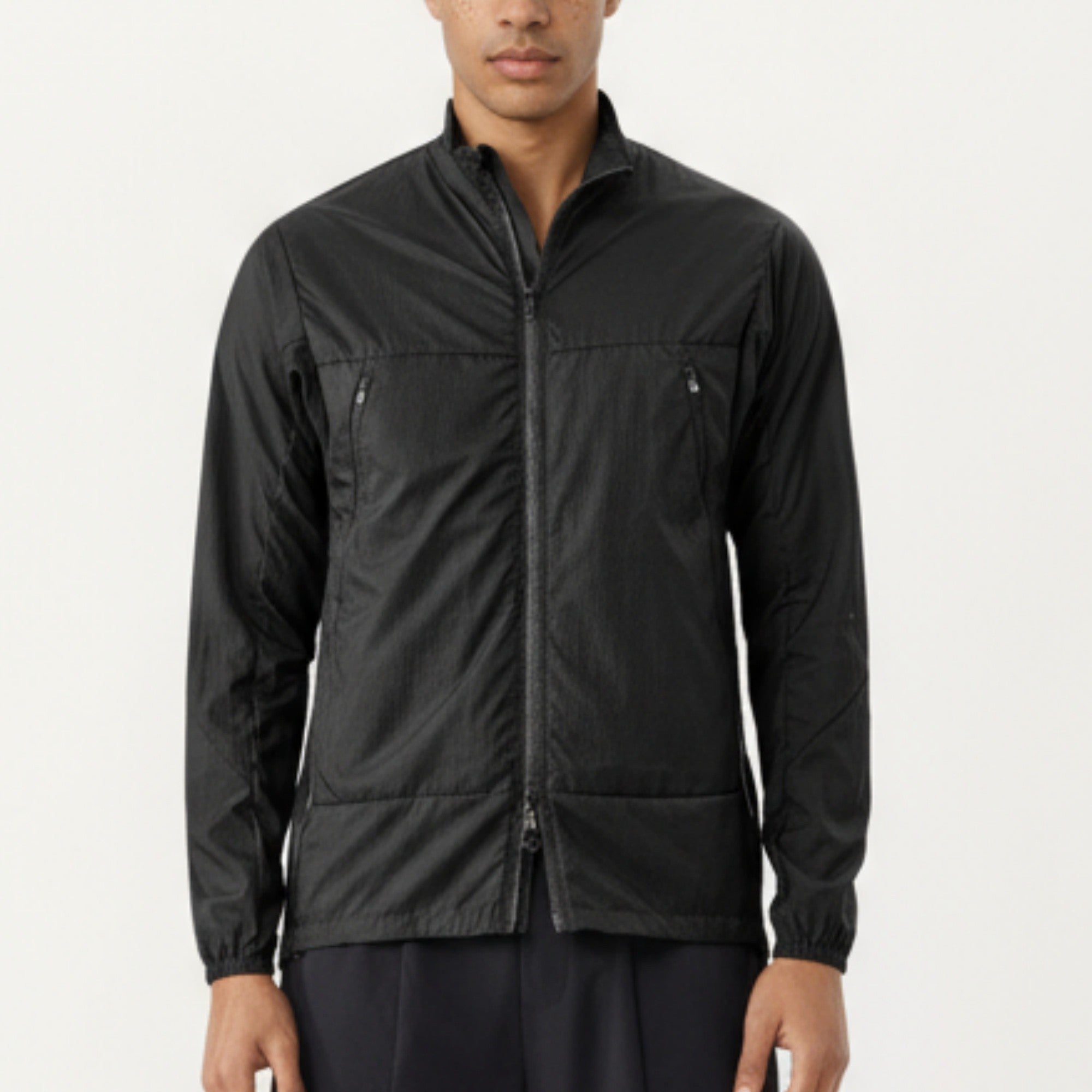 Anna-Kaci Men's Lightweight Zip-Up Windbreaker Jacket with High Collar and Elastic Cuffs