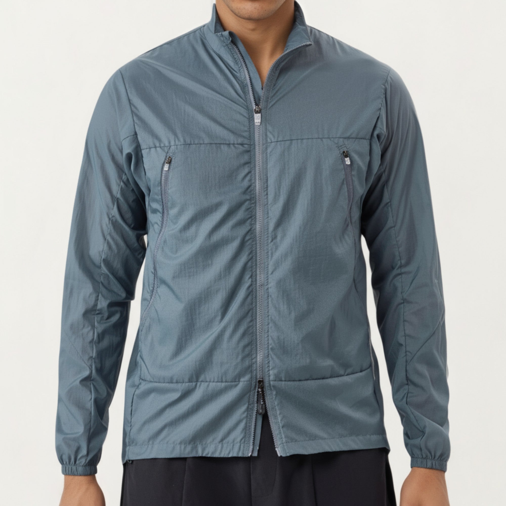 Anna-Kaci Men's Lightweight Zip-Up Windbreaker Jacket with High Collar and Elastic Cuffs