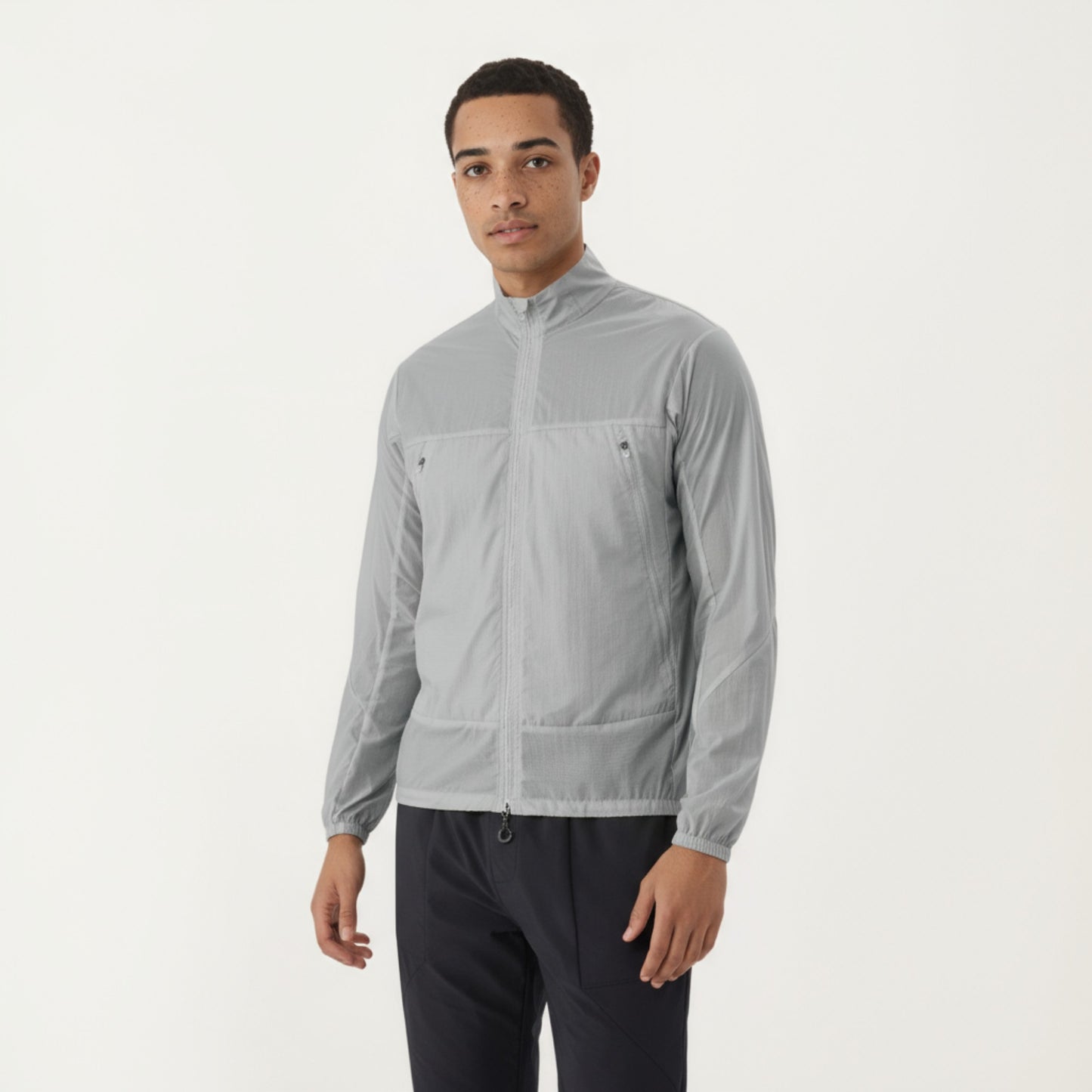 Anna-Kaci Men's Lightweight Zip-Up Windbreaker Jacket with High Collar and Elastic Cuffs