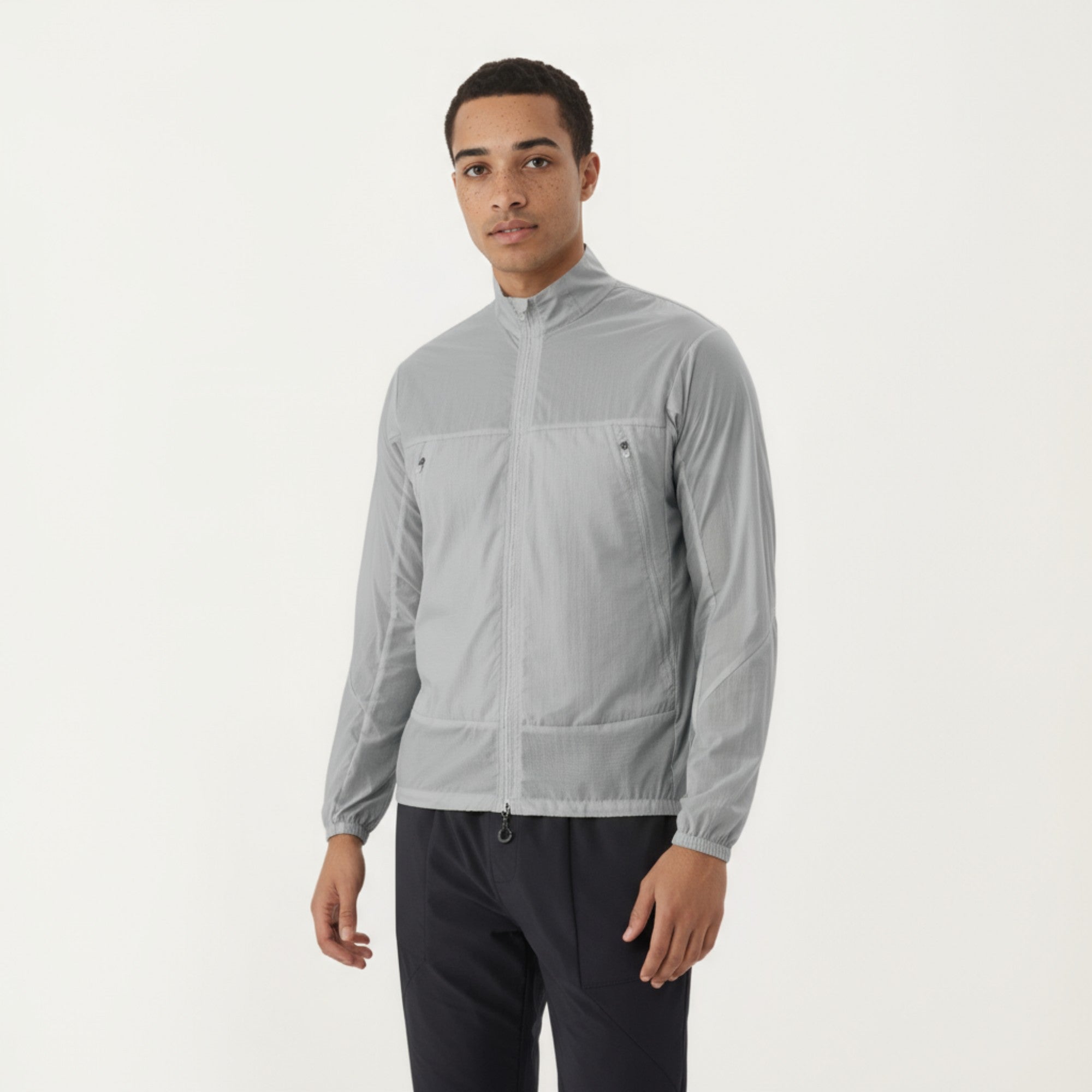 Anna-Kaci Men's Lightweight Zip-Up Windbreaker Jacket with High Collar and Elastic Cuffs