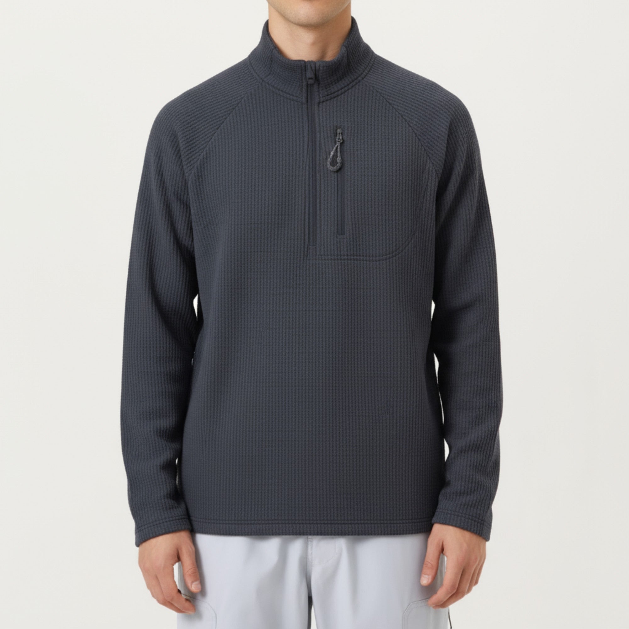 Anna-Kaci Men's Long Sleeve Quarter Zip Fleece Pullover with Mock Neck and Textured Waffle Knit Fabric