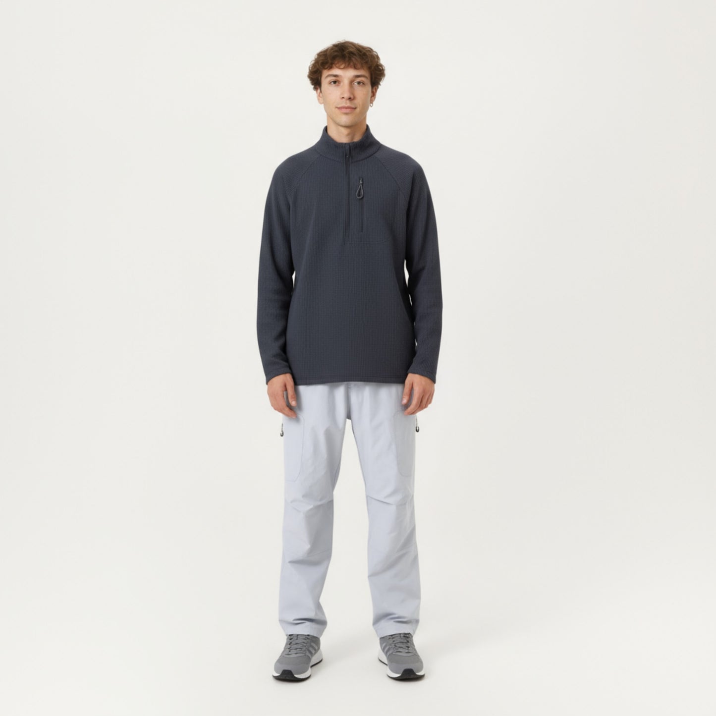 Anna-Kaci Men's Long Sleeve Quarter Zip Fleece Pullover with Mock Neck and Textured Waffle Knit Fabric