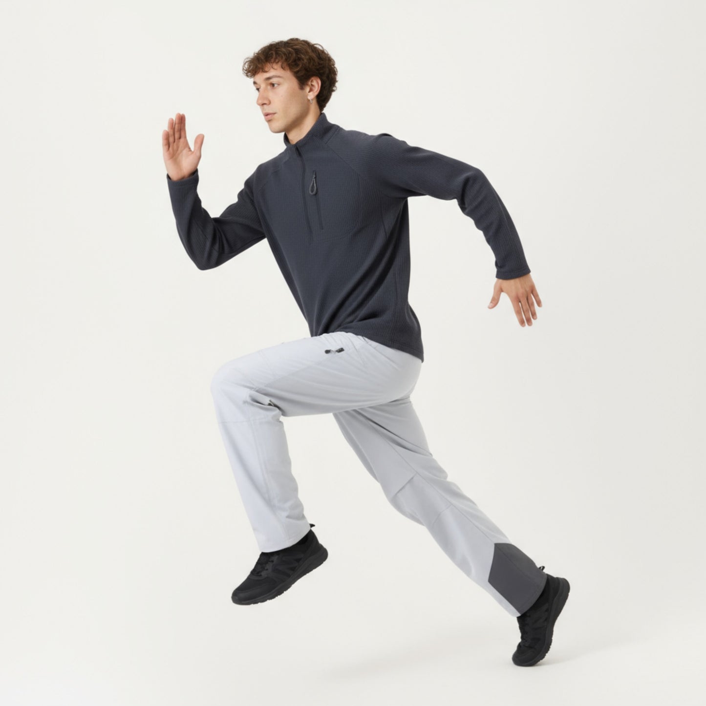 Anna-Kaci Men's Long Sleeve Quarter Zip Fleece Pullover with Mock Neck and Textured Waffle Knit Fabric