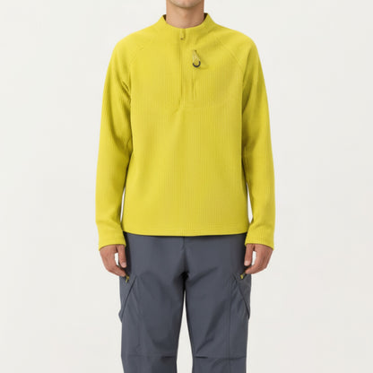 Anna-Kaci Men's Long Sleeve Quarter Zip Fleece Pullover with Mock Neck and Textured Waffle Knit Fabric