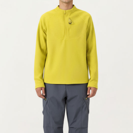 Anna-Kaci Men's Long Sleeve Quarter Zip Fleece Pullover with Mock Neck and Textured Waffle Knit Fabric