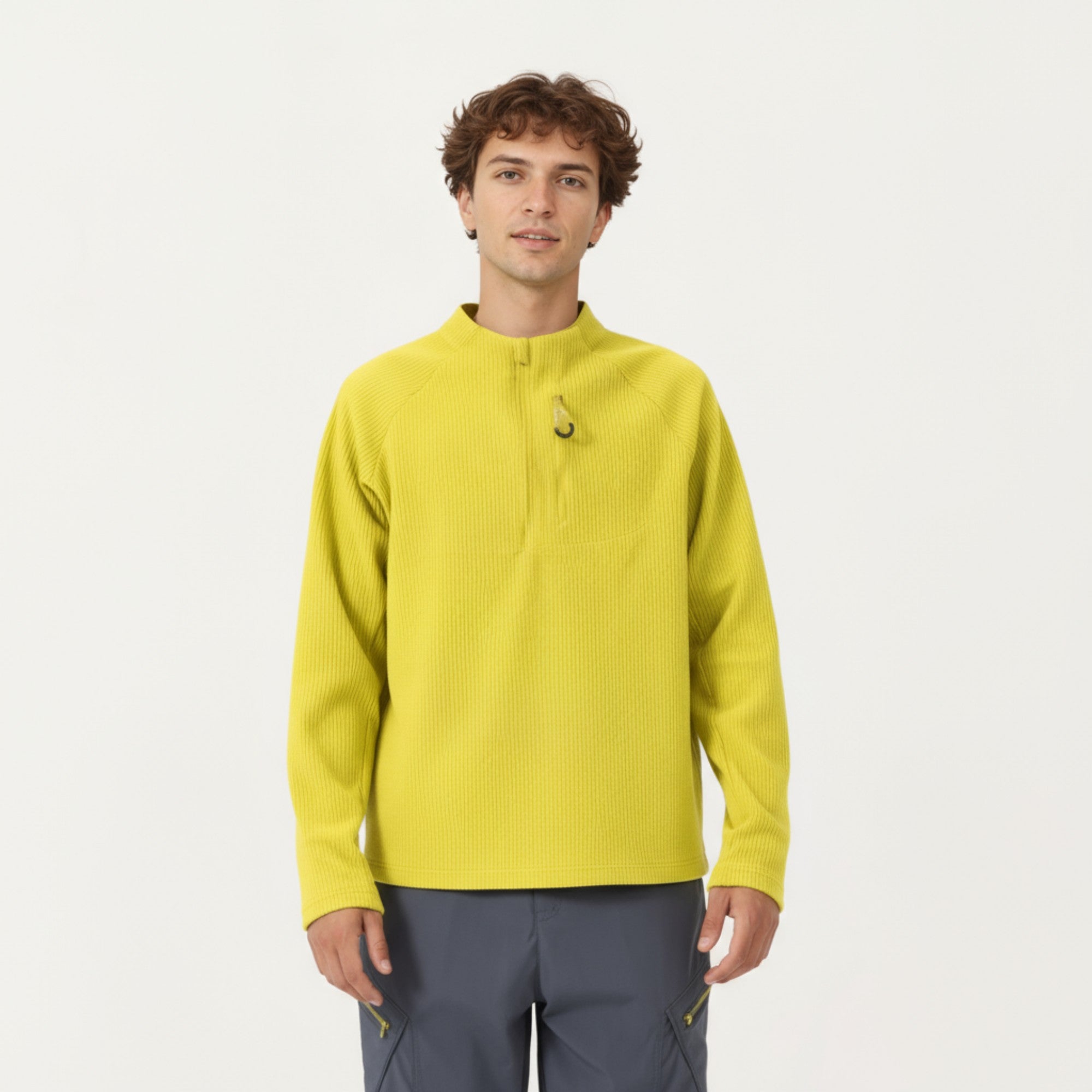 Anna-Kaci Men's Long Sleeve Quarter Zip Fleece Pullover with Mock Neck and Textured Waffle Knit Fabric