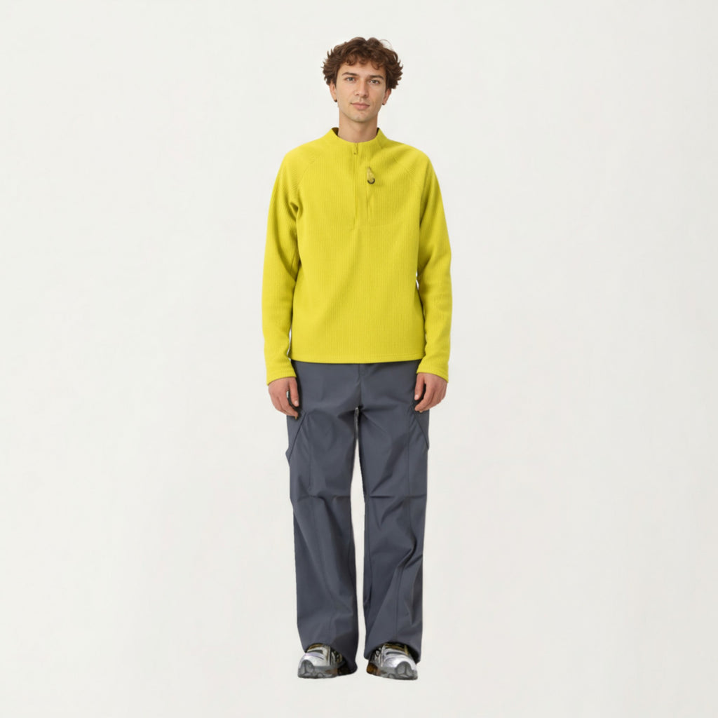 Anna-Kaci Men's Long Sleeve Quarter Zip Fleece Pullover with Mock Neck and Textured Waffle Knit Fabric
