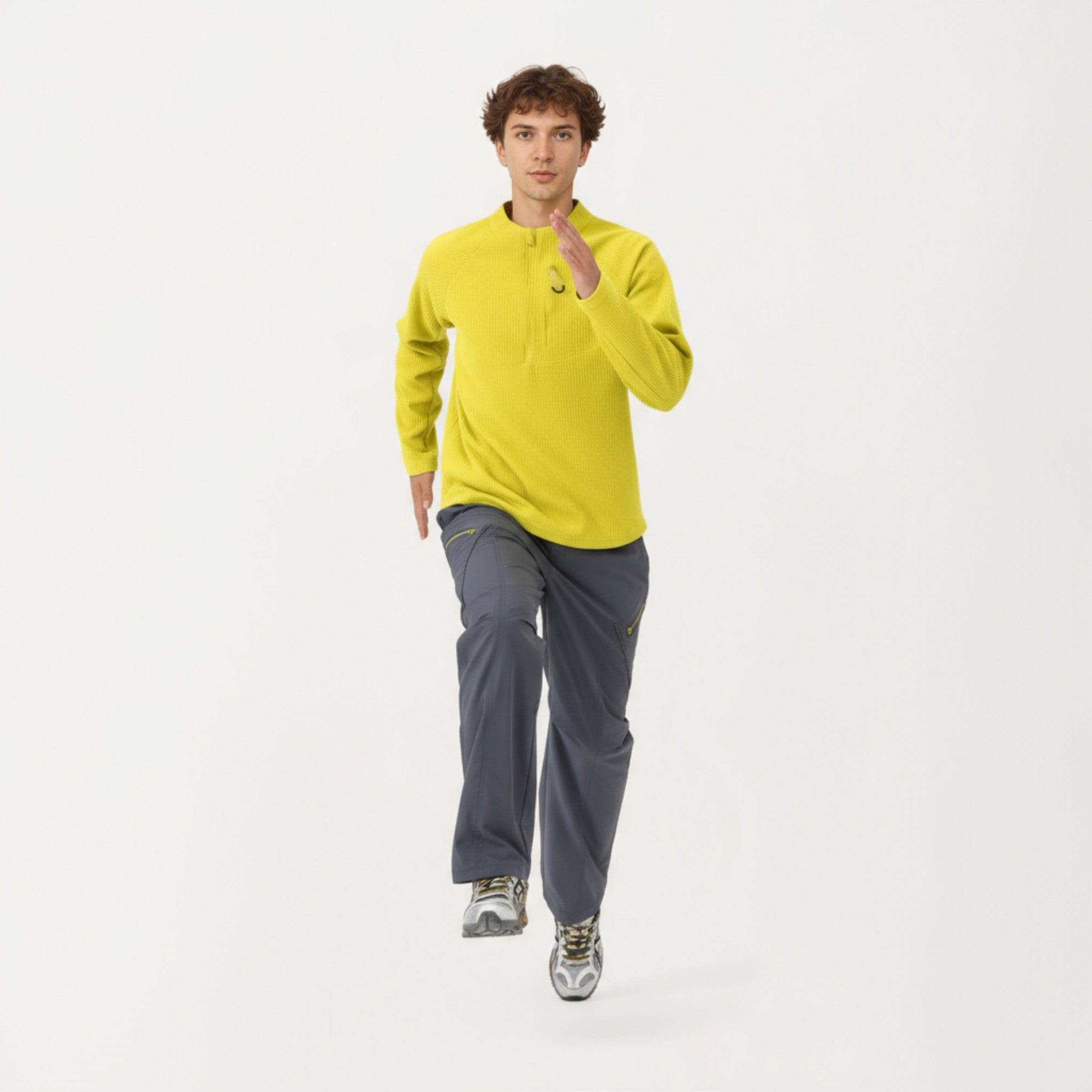 Anna-Kaci Men's Long Sleeve Quarter Zip Fleece Pullover with Mock Neck and Textured Waffle Knit Fabric