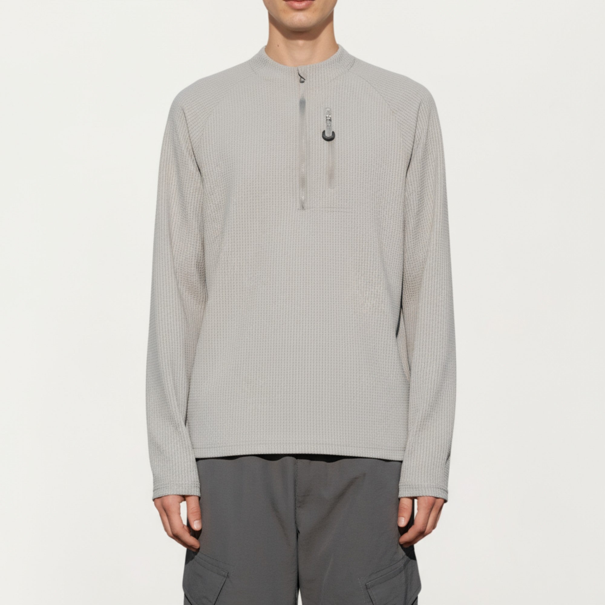 Anna-Kaci Men's Long Sleeve Quarter Zip Fleece Pullover with Mock Neck and Textured Waffle Knit Fabric
