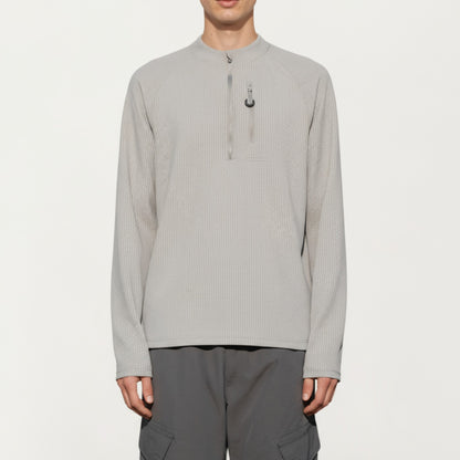 Anna-Kaci Men's Long Sleeve Quarter Zip Fleece Pullover with Mock Neck and Textured Waffle Knit Fabric