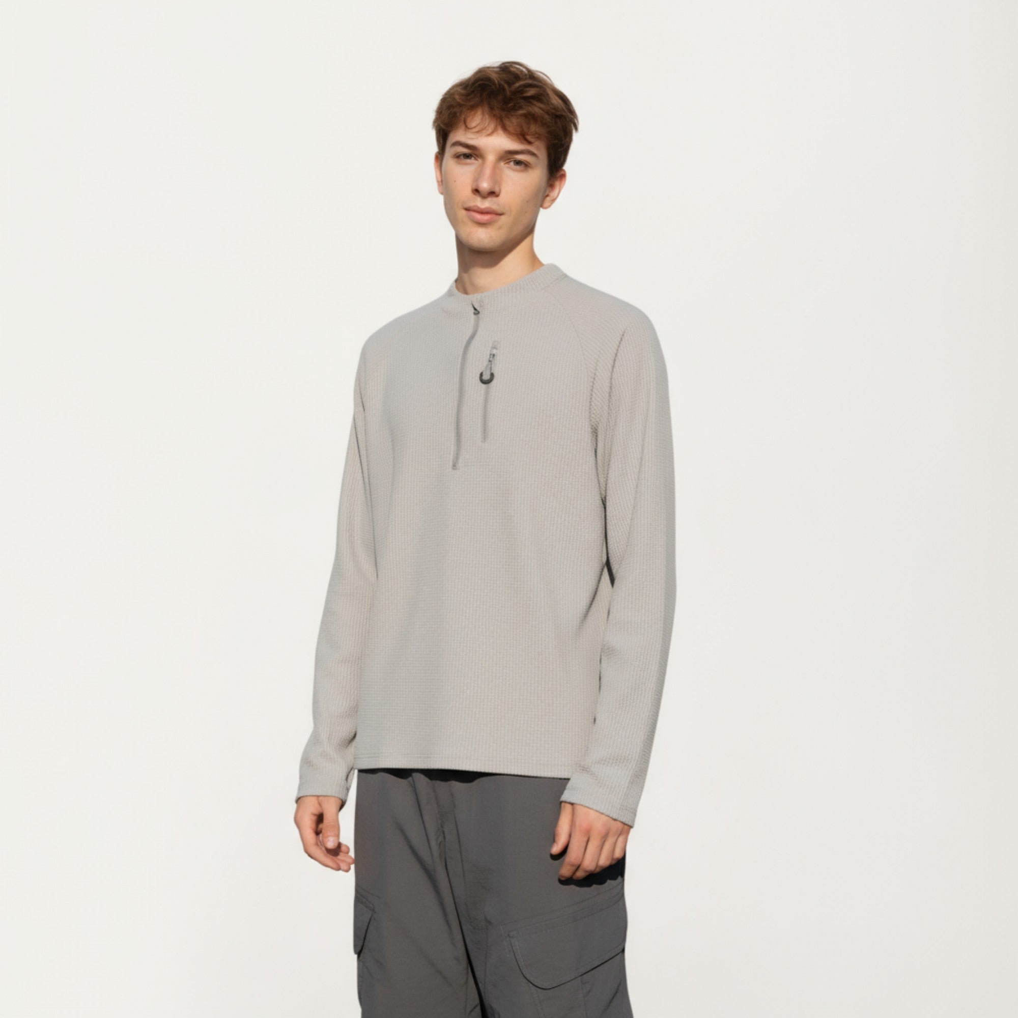 Anna-Kaci Men's Long Sleeve Quarter Zip Fleece Pullover with Mock Neck and Textured Waffle Knit Fabric