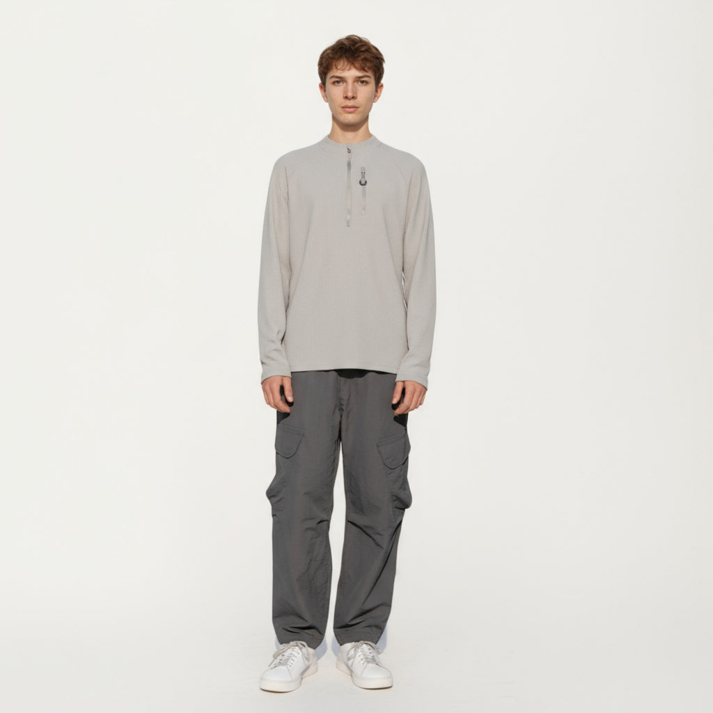 Anna-Kaci Men's Long Sleeve Quarter Zip Fleece Pullover with Mock Neck and Textured Waffle Knit Fabric