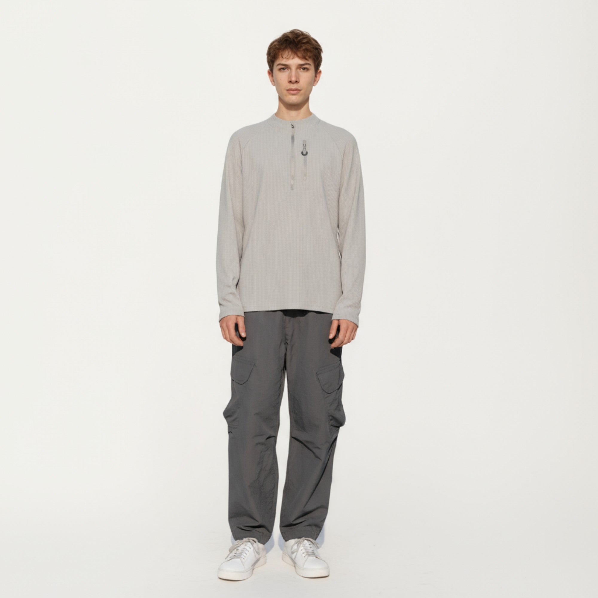 Anna-Kaci Men's Long Sleeve Quarter Zip Fleece Pullover with Mock Neck and Textured Waffle Knit Fabric