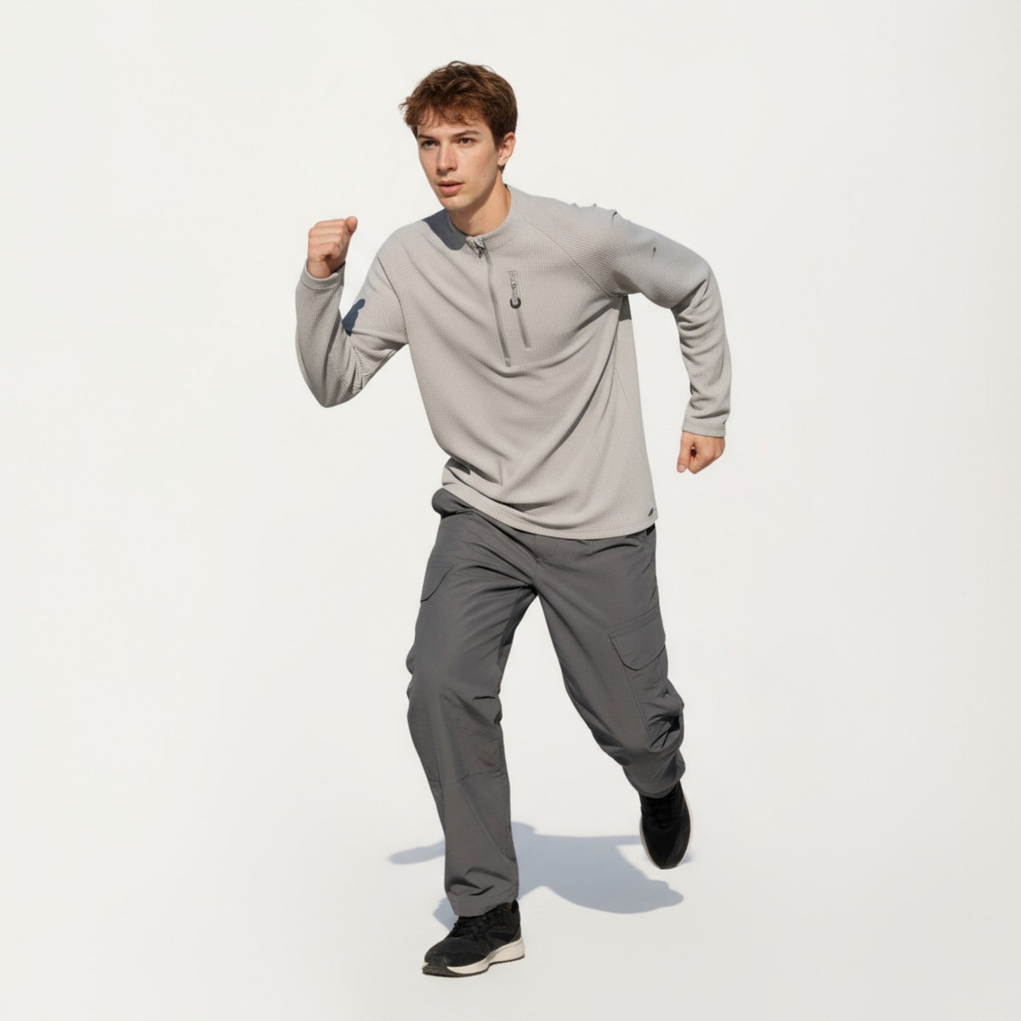 Anna-Kaci Men's Long Sleeve Quarter Zip Fleece Pullover with Mock Neck and Textured Waffle Knit Fabric