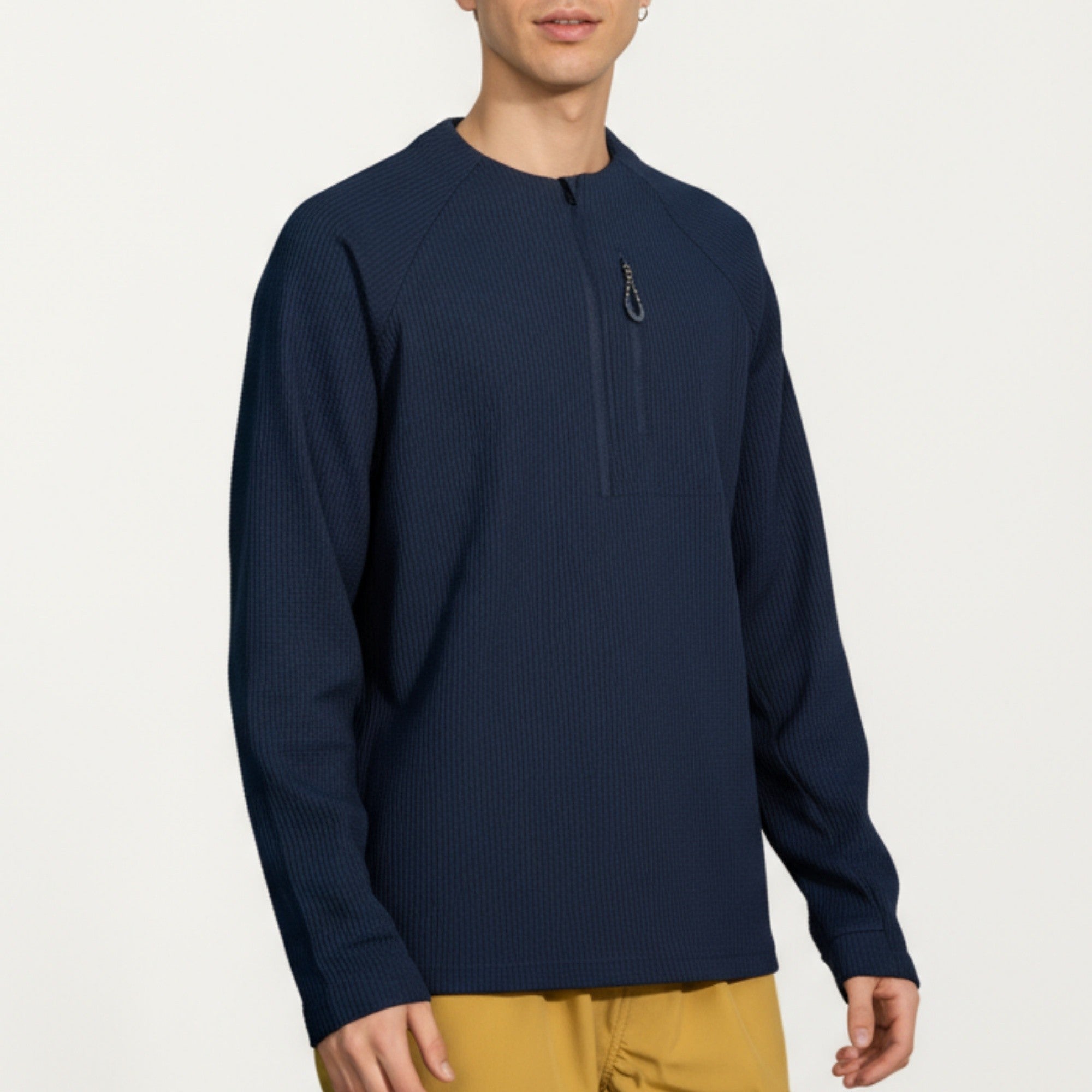 Anna-Kaci Men's Long Sleeve Quarter Zip Fleece Pullover with Mock Neck and Textured Waffle Knit Fabric