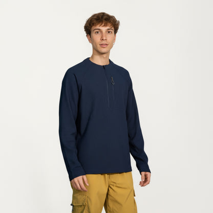 Anna-Kaci Men's Long Sleeve Quarter Zip Fleece Pullover with Mock Neck and Textured Waffle Knit Fabric