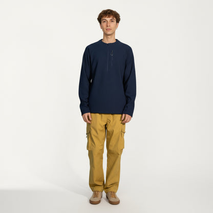 Anna-Kaci Men's Long Sleeve Quarter Zip Fleece Pullover with Mock Neck and Textured Waffle Knit Fabric