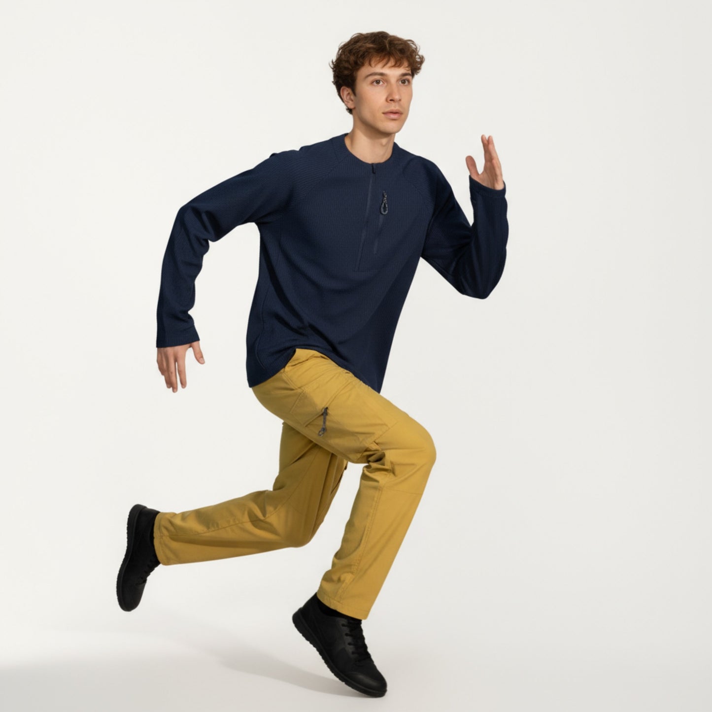 Anna-Kaci Men's Long Sleeve Quarter Zip Fleece Pullover with Mock Neck and Textured Waffle Knit Fabric