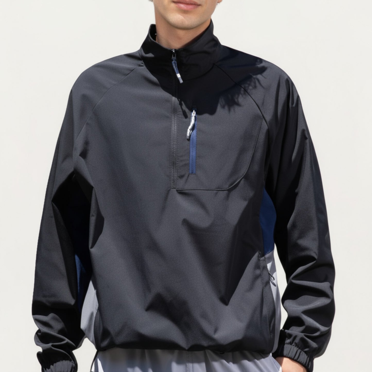 Anna-Kaci Men's Long Sleeve Quarter Zip Windbreaker Pullover with Elastic Cuffs and Zipper Chest Pocket