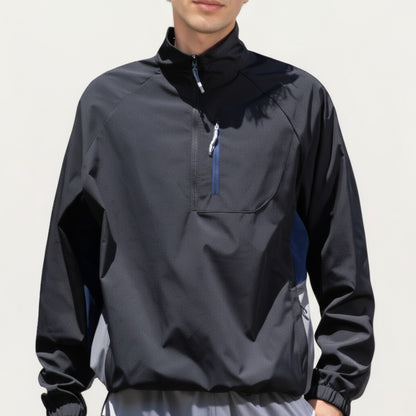 Anna-Kaci Men's Long Sleeve Quarter Zip Windbreaker Pullover with Elastic Cuffs and Zipper Chest Pocket